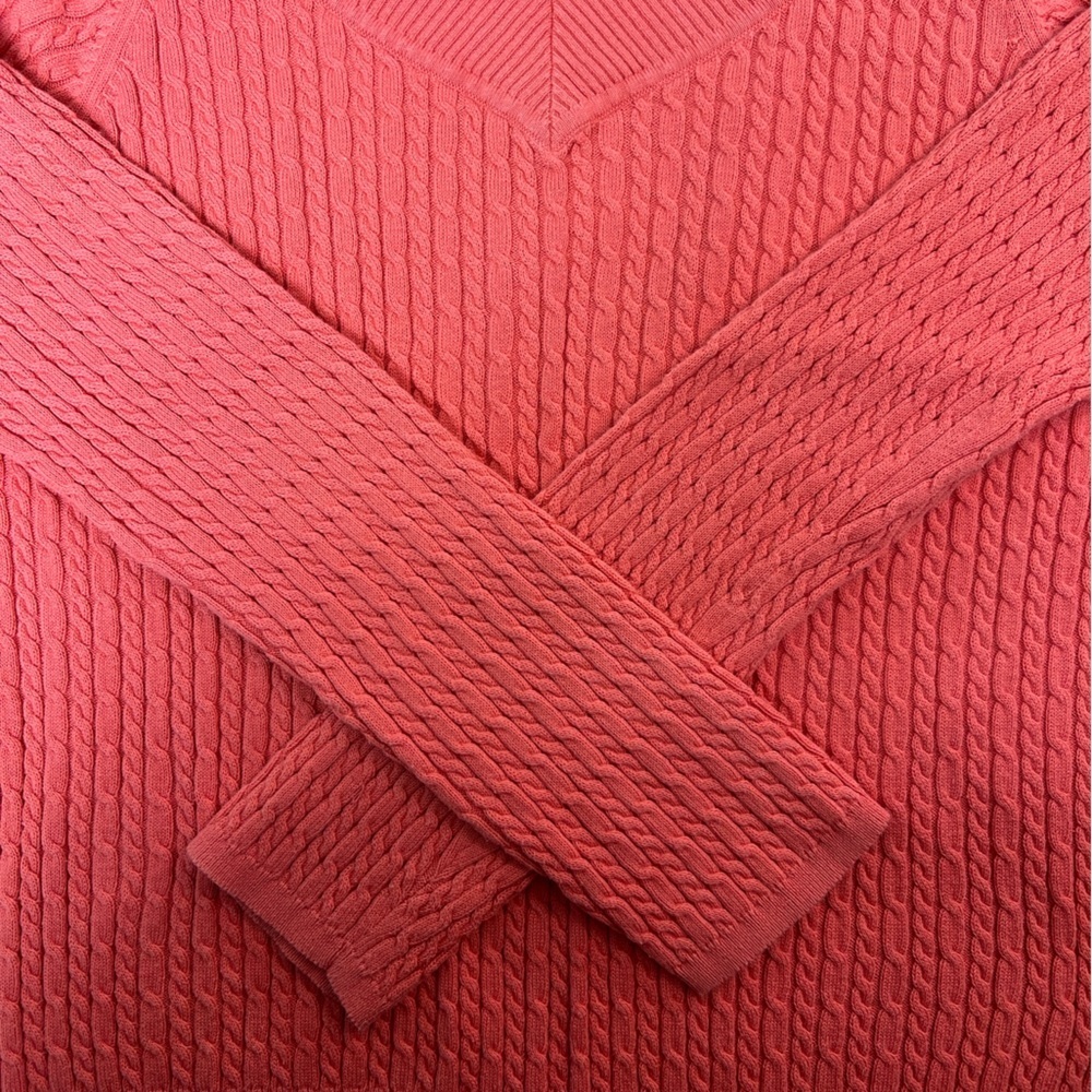 Talbots Coral/Pink Cable Knit V-Neck 3/4 Sleeve Sweater Size: XL - Picture 8 of 11